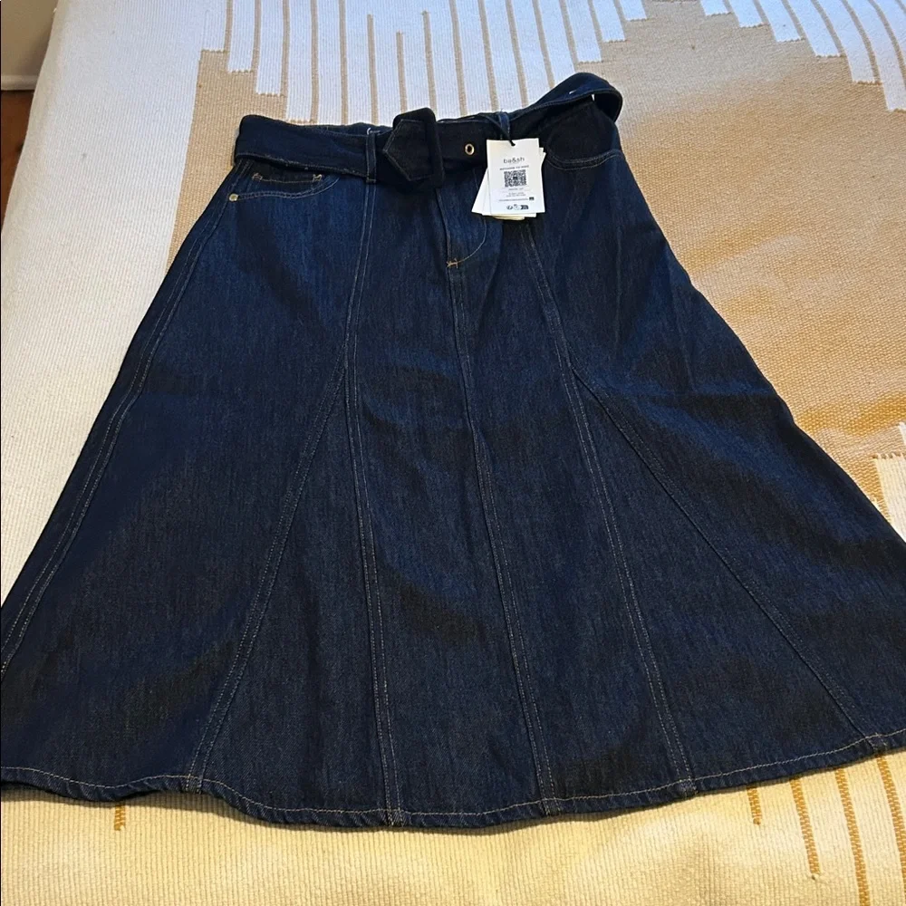 ba&sh Dark Blue A-Line Denim Skirt - Picture 1 of 4